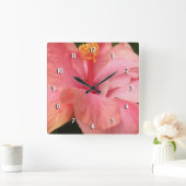 Roze Hibiscus Vierkante Klok (Huis)