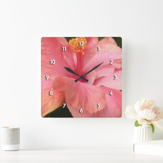 Roze Hibiscus  Vierkante Klok (Huis)