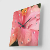 Roze Hibiscus Vierkante Klok (Hoek)