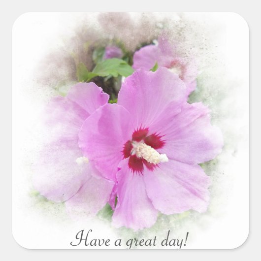 roze hibiscus vierkante sticker (Voorkant)