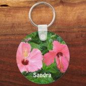 Roze Hibiscus Voeg een naam toe Sleutelhanger (Voorkant)