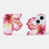 Roze Hibiscus Watercolor Kunst iPhone 15 Case (Achterkant horizontaal)