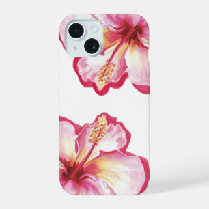 Roze Hibiscus Watercolor Kunst iPhone 15 Case