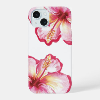Roze Hibiscus Watercolor Kunst iPhone 15 Case