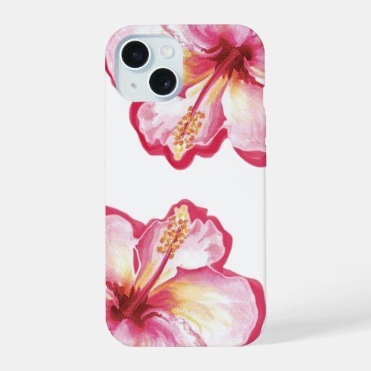 Roze Hibiscus Watercolor Kunst iPhone 15 Case (Achterkant)