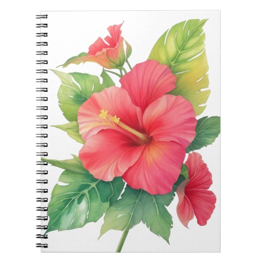 Roze Hibiscus Waterverf Bloem Notitieboek (Voorkant)