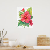 Roze Hibiscus Waterverf Bloem Poster (Keuken)