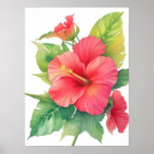 Roze Hibiscus Waterverf Bloem Poster (Voorkant)