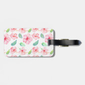 Roze Hibiscus Waterverf Bloemen Monogram Bagagelabel (Achterkant horizontaal)