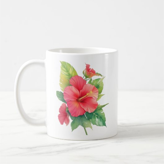 Roze Hibiscus Waterverf Flowers Koffiemok (Links)