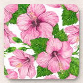 Roze hibiscus waterverf patroon bier onderzetter (Voorkant)