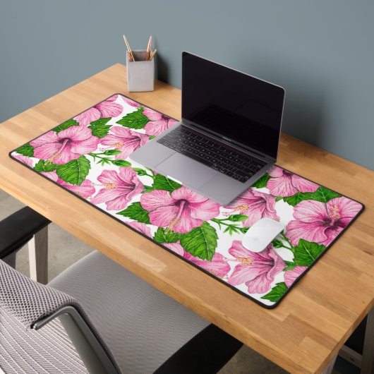 Roze hibiscus waterverf patroon bureaumat (Kantoor 2)