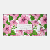 Roze hibiscus waterverf patroon bureaumat (Keyboard & Muis)