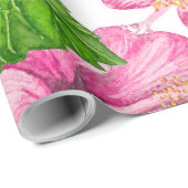 Roze hibiscus waterverf patroon cadeaupapier (Rol Hoek)