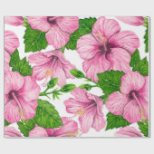 Roze hibiscus waterverf patroon cadeaupapier (Vlak)