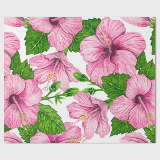 Roze hibiscus waterverf patroon cadeaupapier (Vlak)