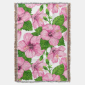 Roze hibiscus waterverf patroon deken (Voorkant Verticaal)