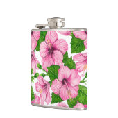 Roze hibiscus waterverf patroon heupfles (Links)