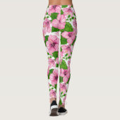 Roze hibiscus waterverf patroon leggings (Achterkant)
