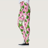 Roze hibiscus waterverf patroon leggings (Links)