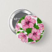 Roze hibiscus waterverf patroon ronde button 5,7 cm (Voorkant /achterkant)