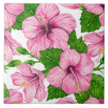 Roze hibiscus waterverf patroon tegeltje<br><div class="desc">Roze hibiscus-bloemen geschilderd met waterverven,  zoals in Illustrator gemaakt.</div>