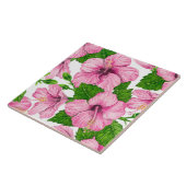 Roze hibiscus waterverf patroon tegeltje (Zijkant)