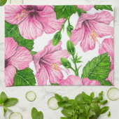 Roze hibiscus waterverf patroon theedoek (Gevouwen)