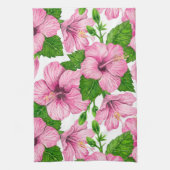 Roze hibiscus waterverf patroon theedoek (Verticaal)