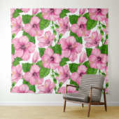 Roze hibiscus waterverf patroon wandkleed (In Situ (horizontaal))