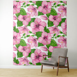 Roze hibiscus waterverf patroon wandkleed