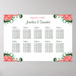 Roze Hibiscus Wedding 10 tafels Zitkaarten Poster