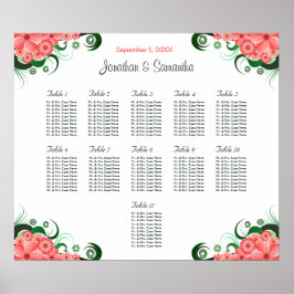 Roze Hibiscus Wedding 11 tafels Zitkaarten Poster