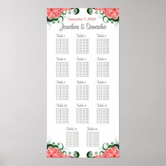Roze Hibiscus Wedding 14 tafels Zitkaarten Poster (Voorkant)