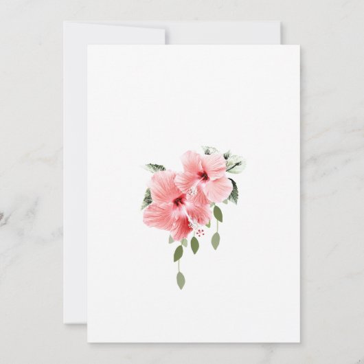 Roze hibiscus Wedding Invitting Kaart (Achterkant)