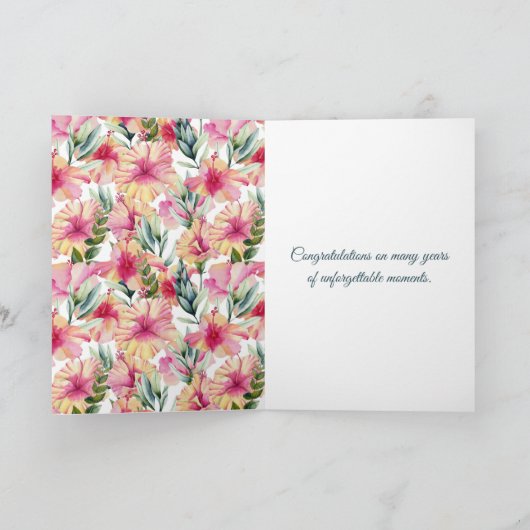 Roze Hibiscus Wedding Jubileum Kaart (Binnen)