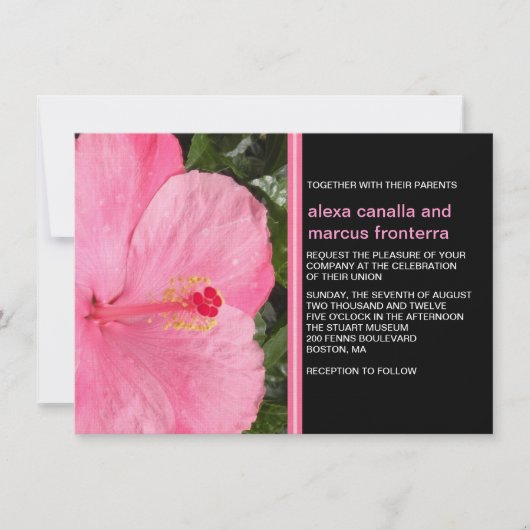 Roze Hibiscus Wedding Uitnodiging (Voorkant)