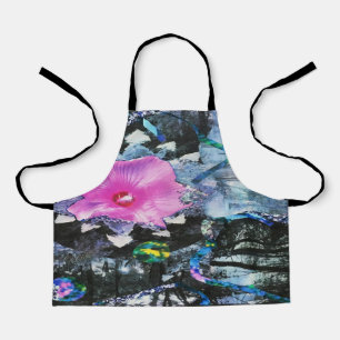 Roze Hibiscus Zwart en Wit Landschap Collage Schort