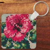 Roze hibiscusbloem in pixelart sleutelhanger (Achterkant)