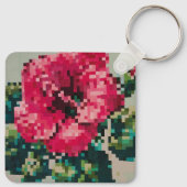 Roze hibiscusbloem in pixelart sleutelhanger (Achterkant)