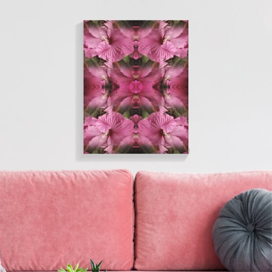 Roze Hibiscusbloem Vermenigvuldigd Abstract Canvas Afdruk (Insitu (Woonkamer))