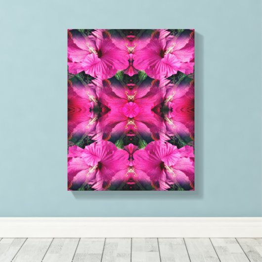 Roze Hibiscusbloem Vermenigvuldigd Abstract Canvas Afdruk (Insitu (Houten vloer))