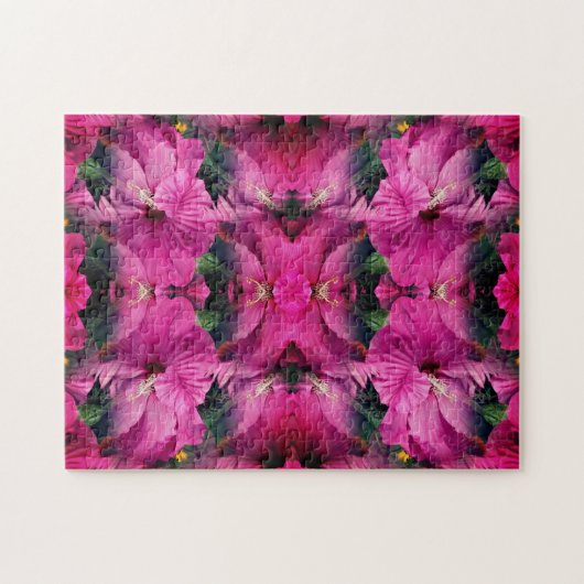 Roze Hibiscusbloem Vermenigvuldigd Abstract Legpuzzel (Horizontaal)