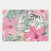 Roze Hibiscusbloemen en grote tropische bladeren Inpakpapier Vel (Voorkant 3)