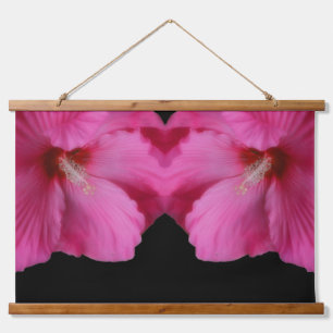 Roze Hibiscusbloemen gespiegeld Abstract Hangend Wandkleed