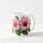 Roze hibiscusbloemen koffiemok (Voorkant rechts)