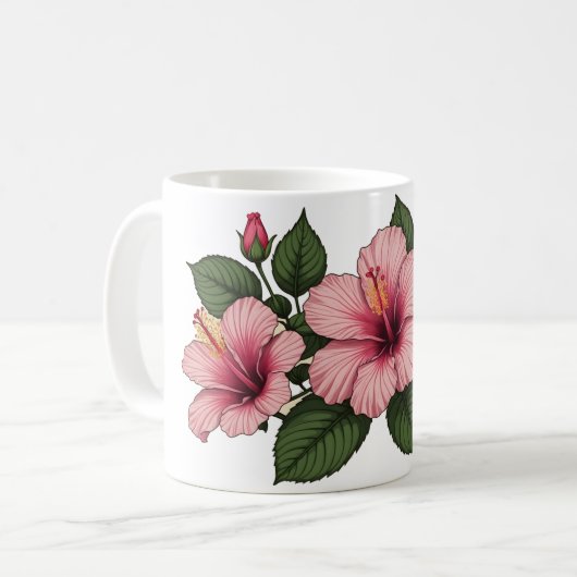 Roze hibiscusbloemen koffiemok (Voorkant links)