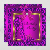 Roze hiel leopard Birthday Party Kaart (Voorkant / Achterkant)