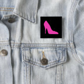 Roze hiel op zwart vierkante button 5,1 cm (In situ)