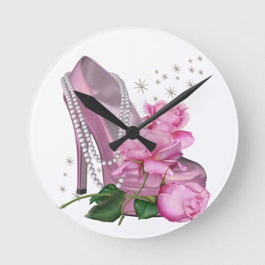  roze hiel Roos Ronde Klok (Voorkant)